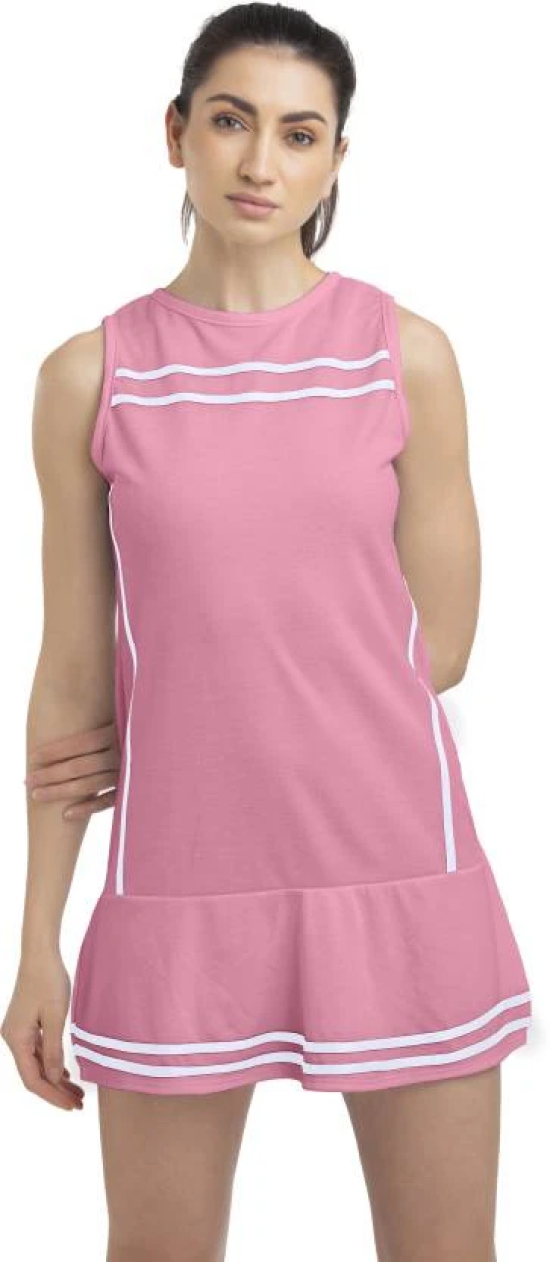 Women Striped Round Neck Poly Cotton Pink T-Shirt