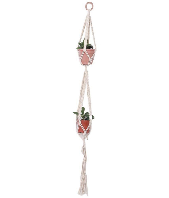 NUEVOSGHAR MACRAME HANGING PLANTER Door Hanging Beige - Pack of 1