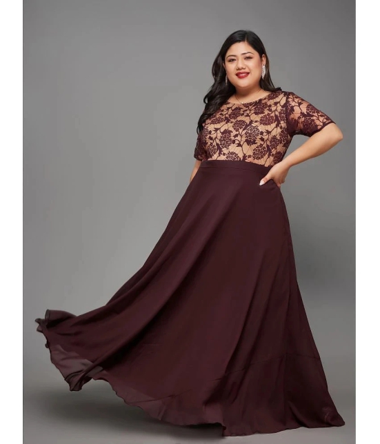 Miss Chase A+ Georgette Embroidered Full Length Womens Fit & Flare Dress - Wine ( Pack of 1 ) - None