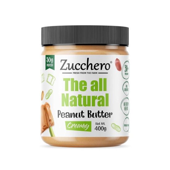 Zucchero 100% Natural Peanut Butter, Creamy, 400g, Unsweetened | 100% | Protein: 30g | Keto