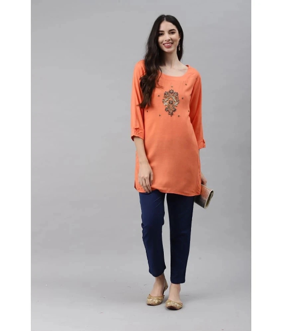 JC4U - Peach Rayon Womens Straight Kurti - S