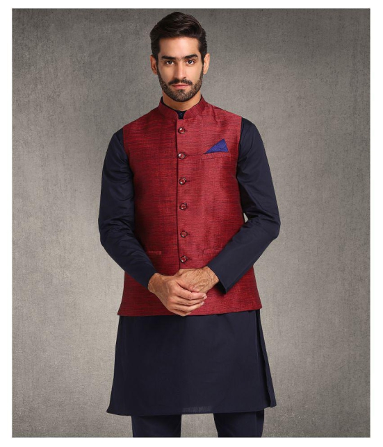 Hangup Maroon Cotton Blend Nehru Jacket Single Pack - None