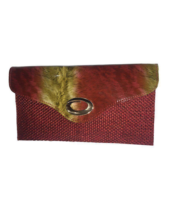 Apnav Red Jute Clutch With Sling Chain