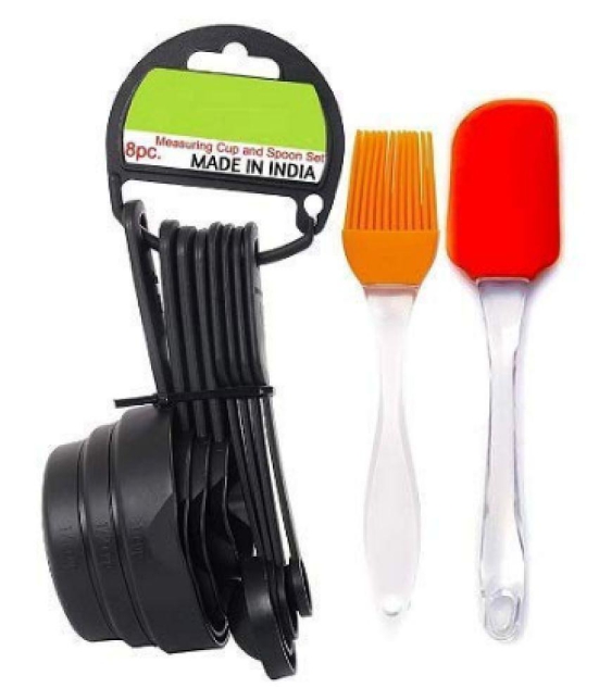 Blooms Event 8 Pcs Black Measuring Cups and Spoons Set, Silicone  Spatula and Brush Set - Multicolor