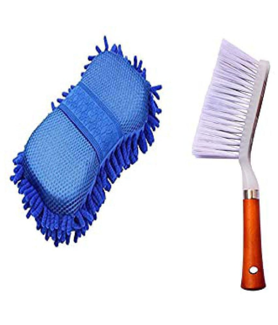 INGENS Combo of Car and Carpet Cleaning Brush and Microfiber Sponge,40x40cm Multicolor Highly Absorbent, Lint and Streak Free,Wash CSPONGE for Car, Window(Pack of 1 Sponge and 1 Brush)â?¦