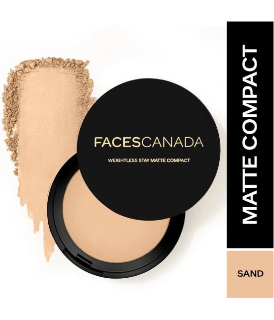 FACES CANADA Weightless Stay Matte Finish Compact Powder-Sand,9g | Pressed Powder For All Skin Types