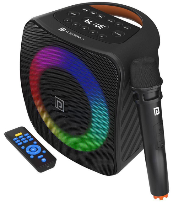 Portronics Dash Speaker:TWS Portable Speaker with Wireless Karaoke Mic. ,Black (POR 1339) - Black