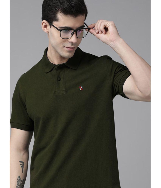 ADORATE Cotton Blend Regular Fit Solid Half Sleeves Men's Polo T Shirt - Olive ( Pack of 1 ) - None