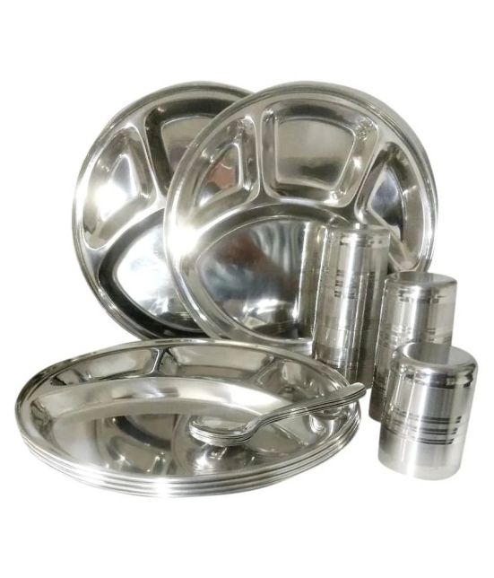 Dynore Round mess tray Stainless Steel Dinner Set of 18 Pieces - Steel