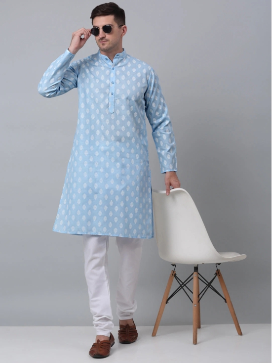 Jompers Mens Sky Cotton Floral printed kurta Pyjama Set-M / Blue