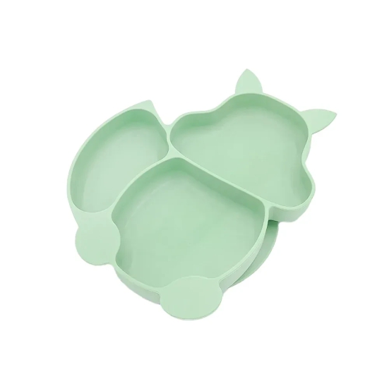 Silicone Kids Dining Plate Green-Cat