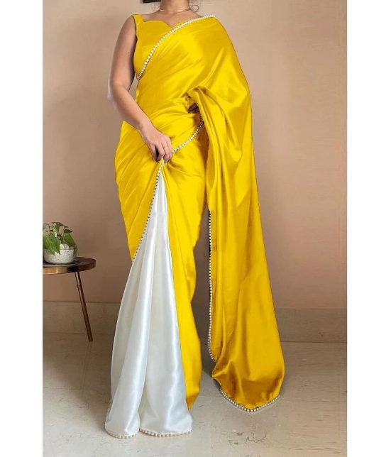 Apnisha Satin Embellished Saree With Blouse Piece - Yellow ( Pack of 1 ) - Yellow