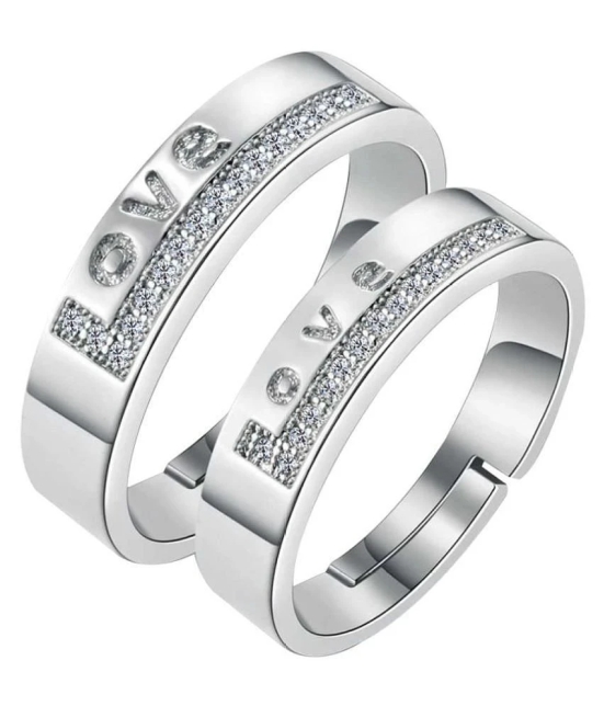 SILVERSHINE,silver plated ring simbol of love decorated of diamond adjustable couple ring for men and women. - None