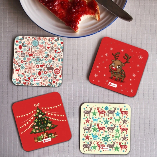 Indigifts Coasters Set Of 4 For Office And Home - Festival Art Tea Coffee Coasters For Dining Table, Printed Square 4 Coaster For Decoration And Gifts