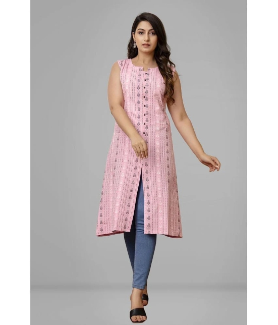 Parastri Cotton Printed Front Slit Womens Kurti - Pink ( Pack of 1 ) - None