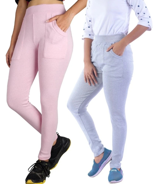 KARARO JEGGINGS - Cotton Blend Skinny Fit Pink Womens Jeggings ( Pack of 2 ) - None