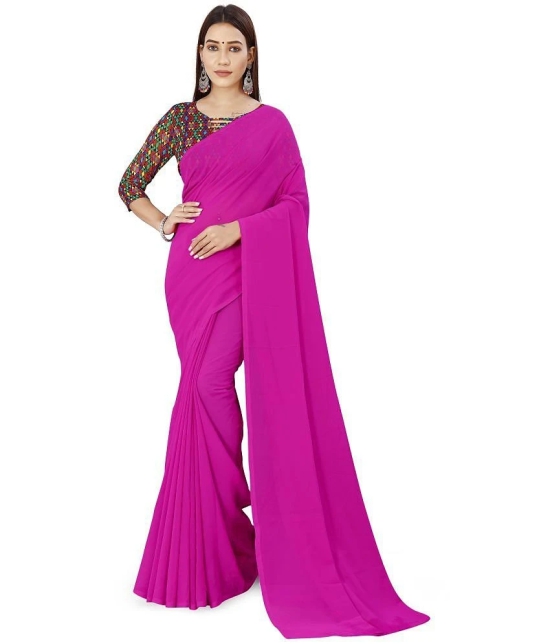 Anand Sarees - Rani Georgette Saree With Stitched Blouse ( Pack of 1 ) - Rani