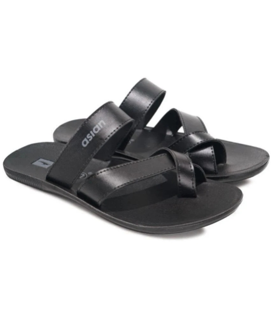 ASIAN Black Mens Leather Slipper - None