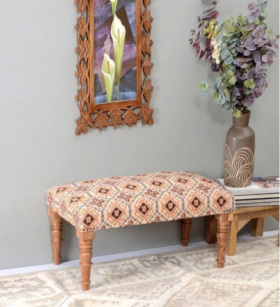 Mango Wood Bench In Cotton Brown Colour-Brown