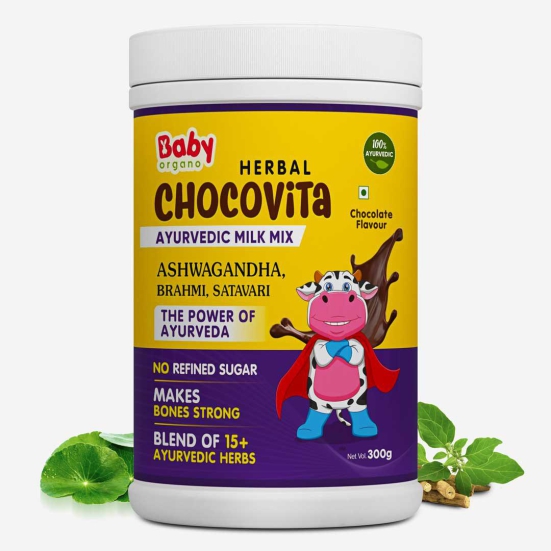 BabyOrgano Herbal Chocovita Health & Nutrition Drink | 100% Ayurvedic Herbs | No Refined Sugar | Make Bones Strong | Supports Weight & Height Gain | FDCA Approved-Pack Of 2