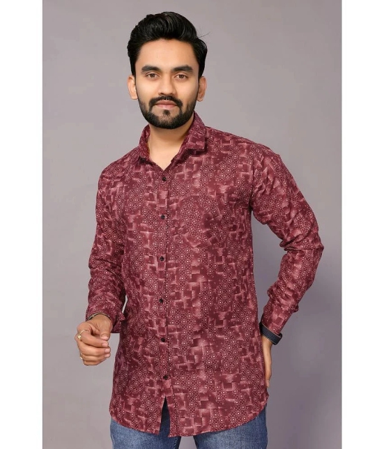 Anand Cotton Blend Regular Fit Printed Full Sleeves Mens Casual Shirt - Maroon ( Pack of 1 ) - None