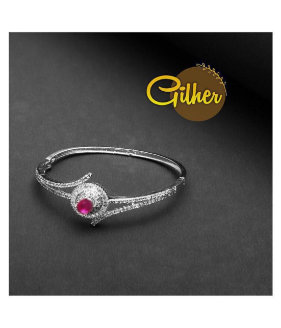 Gilher Fancy American Diamond Pink Ruby Stone Bracelet With Side Open Lock For Women And Girls - None