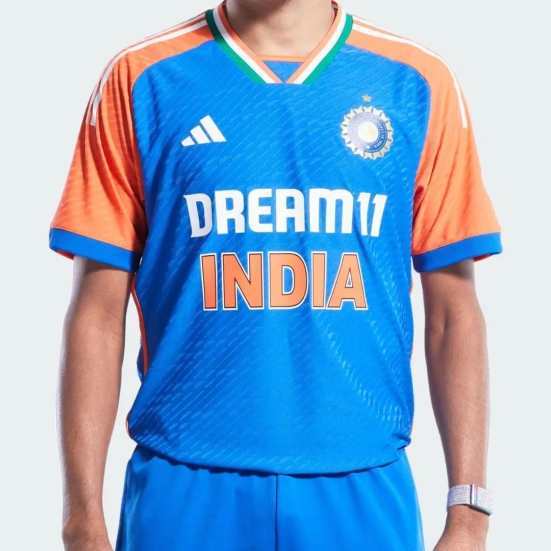 India Cricket T20 International Jersey 2024-S / Dark Blue / True Orange / 100% Recycled Polyester