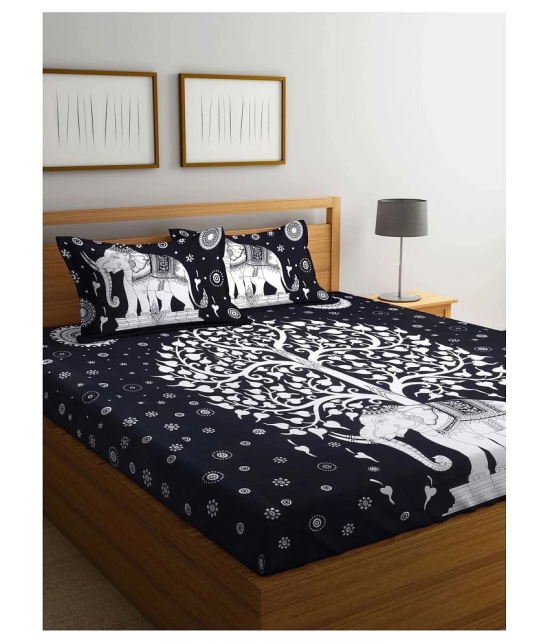 Uniqchoice Cotton Double Bedsheet with 2 Pillow Covers ( 240 cm x 215 cm ) - Black