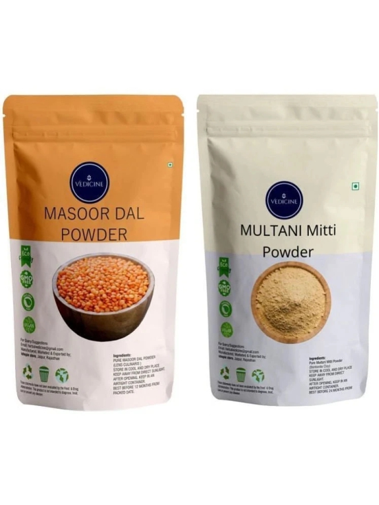 Vedicine Masoor Dal Powder (RED LENTILS) and Multani Mitti Powder For Face and Skin (200 g)