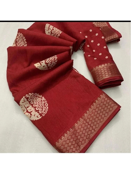 Bhuwal Fashion Cotton Printed Saree With Blouse Piece - Red ( Pack of 1 ) - Red