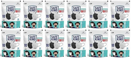 SafeKind N95 Face Masks with 5 Layer Protection (2 Black + 1 White) Pack of 3