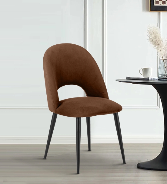 Dining Chair Black Legs With Brown Fabric Finish-Brown