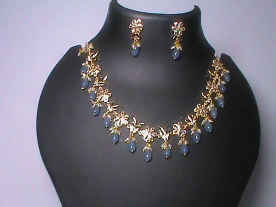 Stunning American Diamond Necklace Set with Blue Beads