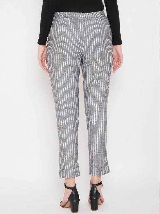 Women Grey & White Striped Regular Trousers