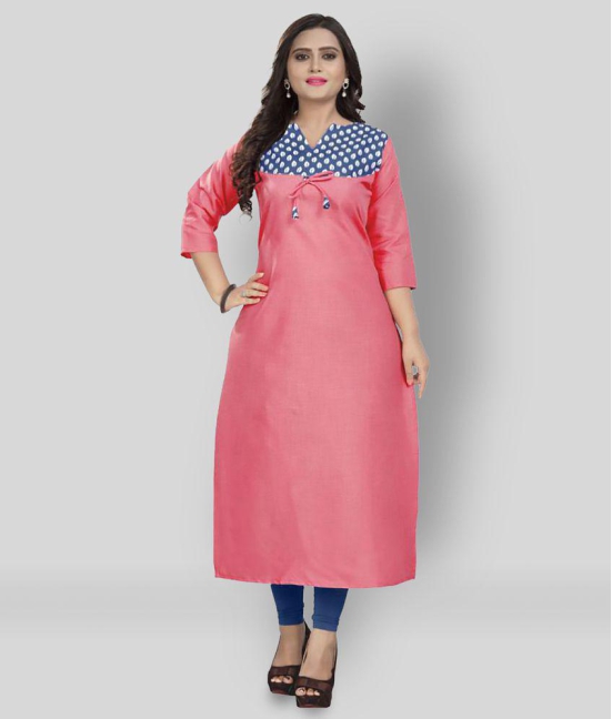 Rangrasiya - Pink Cotton Women's Straight Kurti ( Pack of 1 ) - L