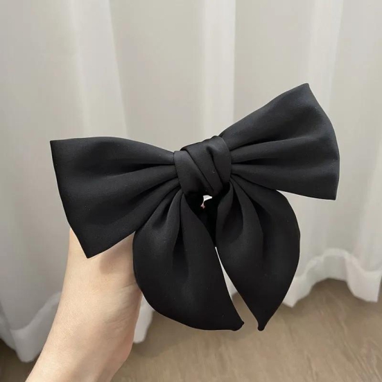 big bow satin scrunchie-Black