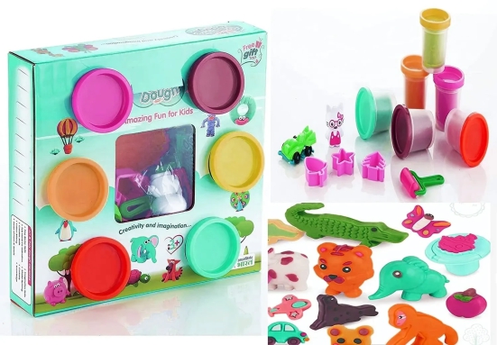 Play with Dough Fun with Dough Clay 5 Pcs Clay, Children Modeling-Reusable Clay (30Gms-Pack of 6 with Moulds)