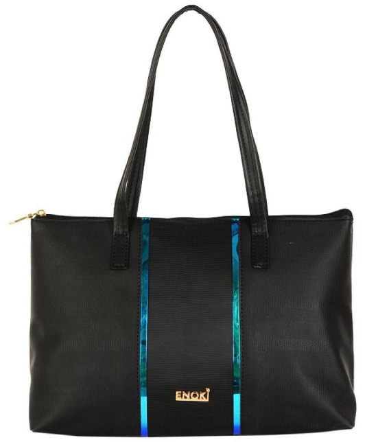 Enoki - Black Faux Leather Tote Bag - Black