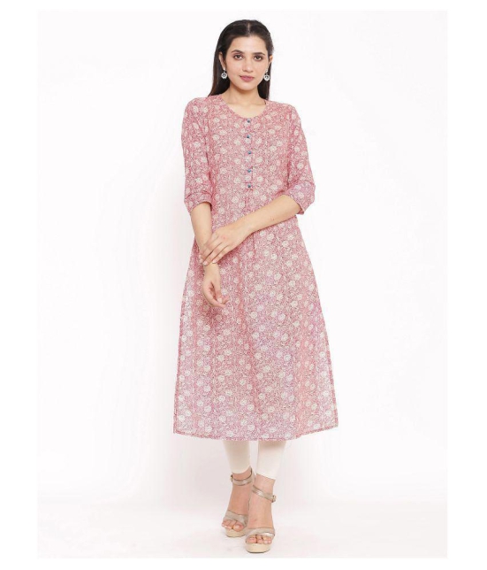 FabbibaPrints Pink Cotton Straight Kurti - S