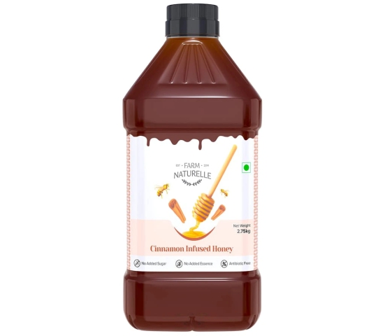 Farm Naturelle-Cinnamon Infused Wild Forest (Jungle) Honey/100% Pure/Raw/Natural/Un-processed/Un-heated/Lab Tested 2.75 Kg -Pet Bottle