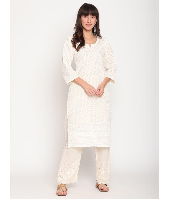 Queenley - Beige Cotton Women's Straight Kurti ( Pack of 1 ) - XXL