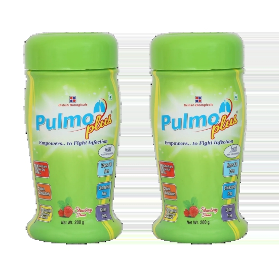 Pulmo Plus Strawberry flavour | For Asthma, COPD, Pulmonary Tuberculosis | Gluten free - 200 g (Pack of 2)