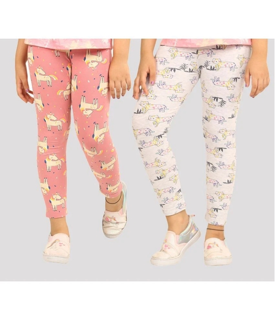 Ariel - Orange Cotton Girls Leggings ( Pack of 2 ) - None