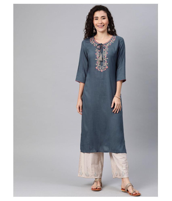 Alena Blue Rayon Straight Kurti - L