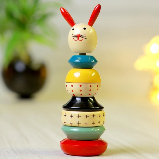 Wooden Long Rabbit Stacker | Channapatna Toy-