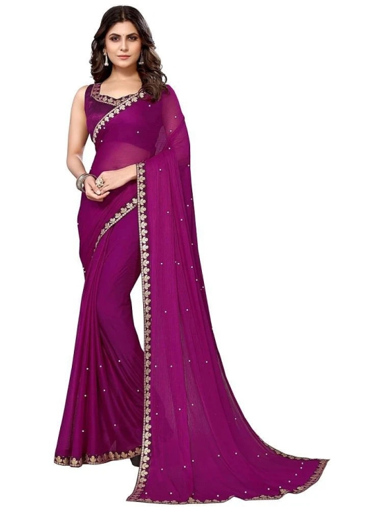 Saadhvi Lycra Solid Saree With Blouse Piece - Purple ( Pack of 1 ) - Purple