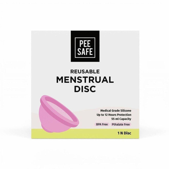 Pee Safe Reusable Menstrual Disc | 1 Reusable Menstrual Disc + 1 Spandex Storage Pouch | Capacity of 55 ml | Made of Medical Grade Silicone