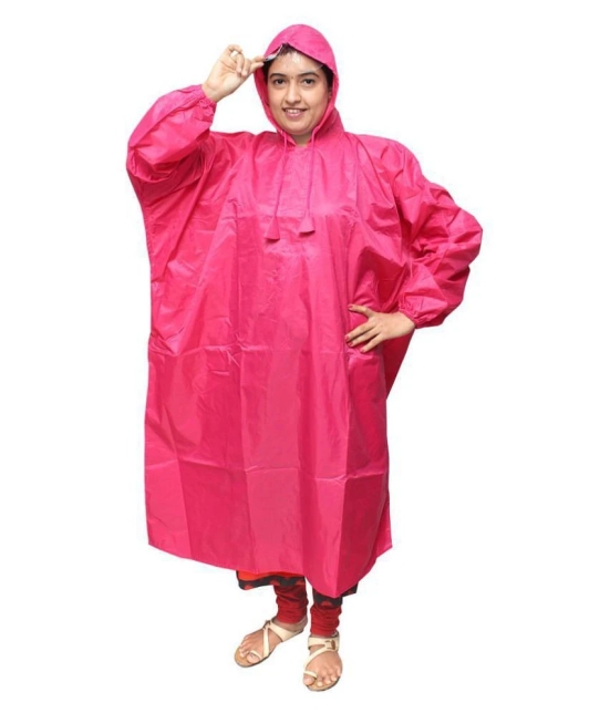 Goodluck Nylon Long Raincoat - Pink - Free Size