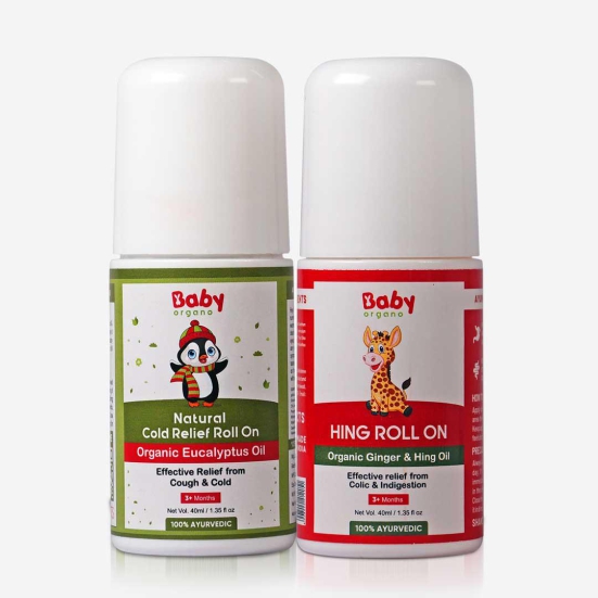 BabyOrgano Kid's Cough and Colic Roll On Combo | Cold Roll on (40ml) + Hing Roll on (40ml) | Safe for Kids