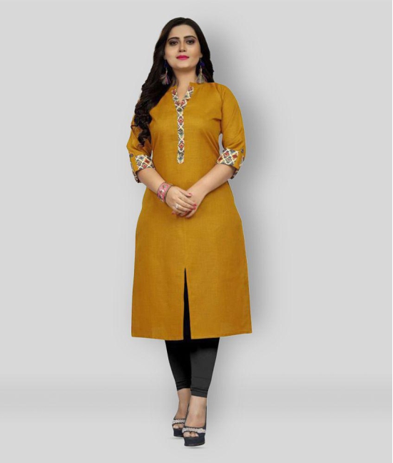 Rangrasiya - Yellow Cotton Women's Front Slit Kurti ( Pack of 1 ) - 3XL